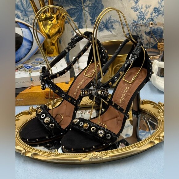 🆕 KURT GEIGER LONDON 🧿 NWOB Mini Bow Eyelet Heel Sandal, Black - Sz 37 US 7 - Picture 7 of 15